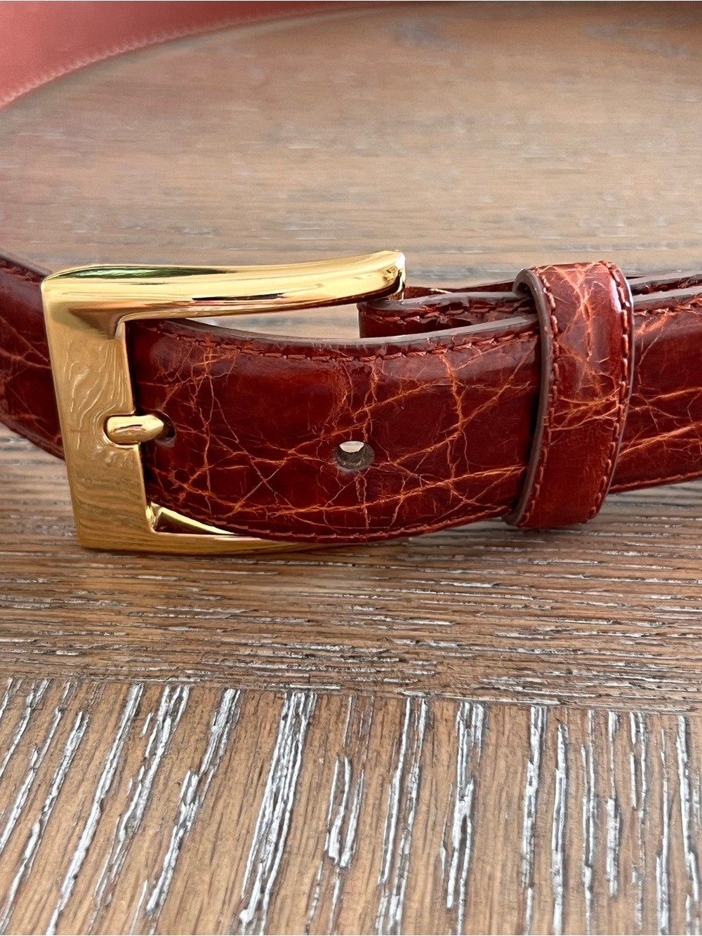 Cole Haan Men's Caiman Crocodile Chestnut Cognac Belt Size 32